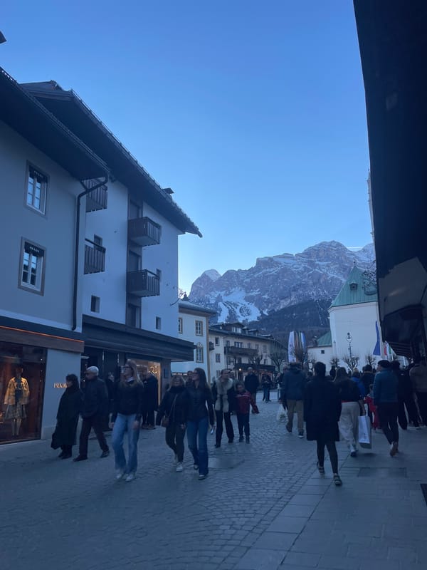 Street scenes and church tower photographed in Cortina d'Ampezzo