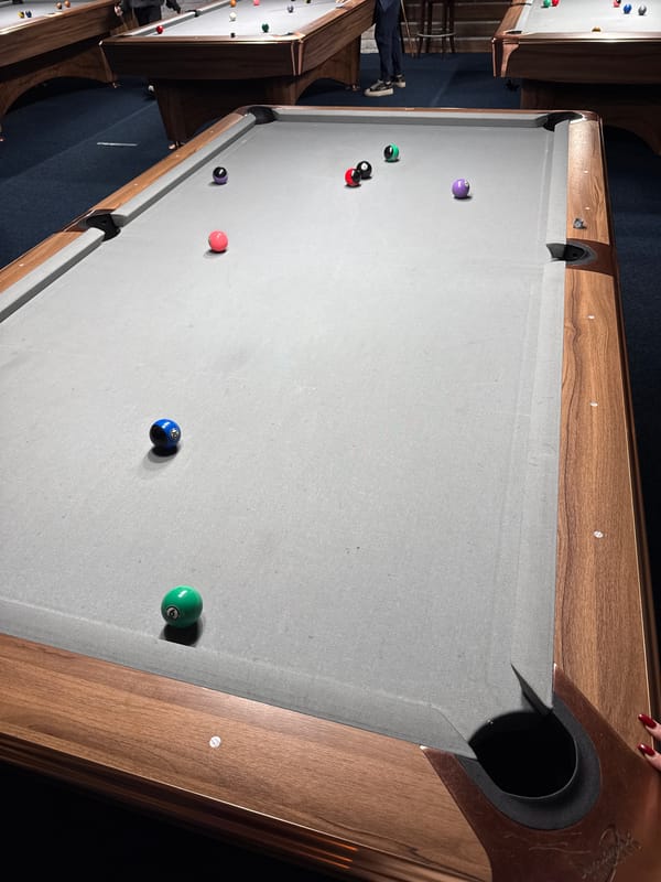 Evening scenes captured in Burgas: pool table and nighttime walkway