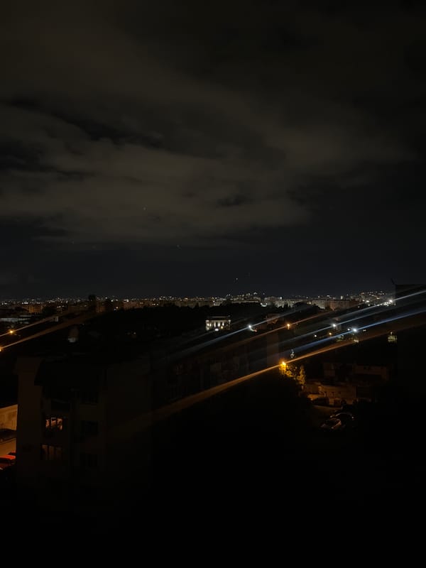 Nighttime cityscape view captured over Sofia, Bulgaria