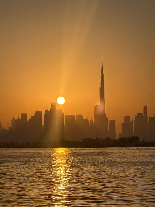 Dubai waterfront scenes captured during golden hour afternoon