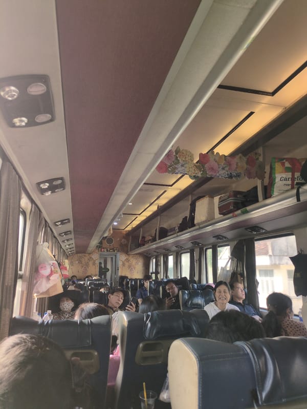 Passenger bus documented in transit through Phú Yên, Vietnam