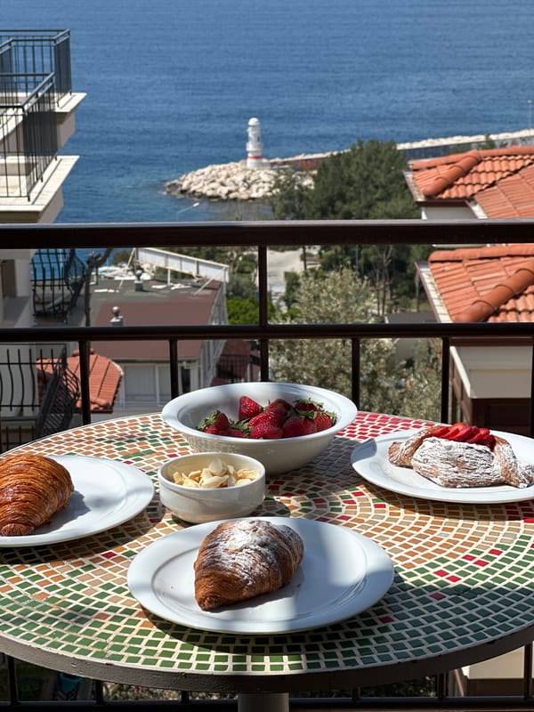 Morning breakfast and vintage photography documented in Kaş, Turkey