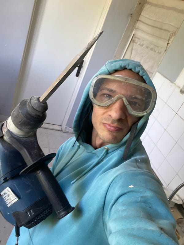 Jackhammer work in a tiled interior, Pleven