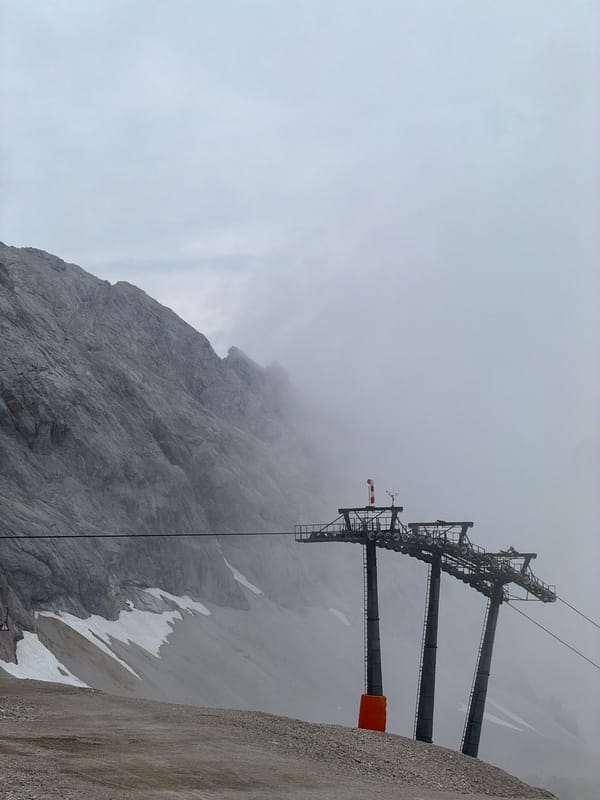 Foggy morning at the Zugspitze, snow chains and all