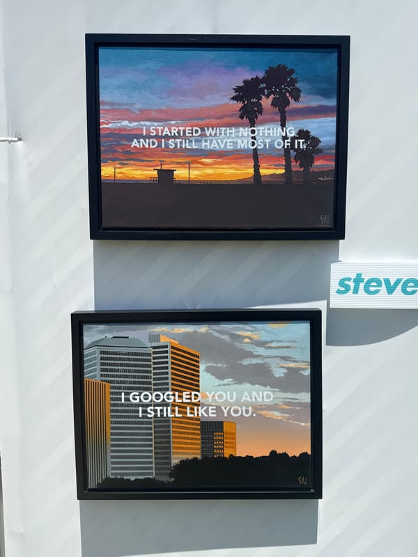 Art display featuring LAX painting observed in Beverly Hills