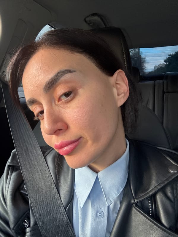 Woman poses for photos inside car in Tbilisi