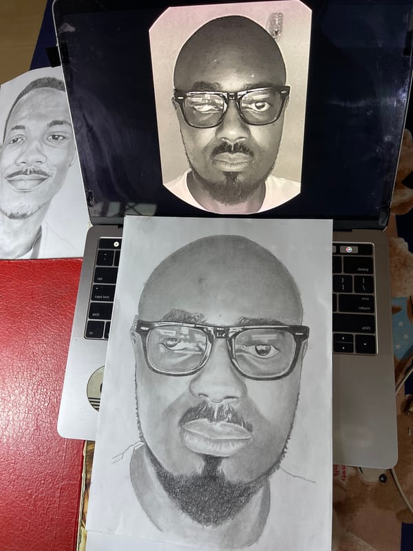Artist Creates Portrait Drawings Using Laptop Photo References in Jos