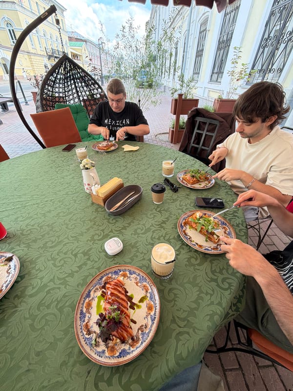 Brunch spread with smoked salmon and waffles in Nizhny Novgorod