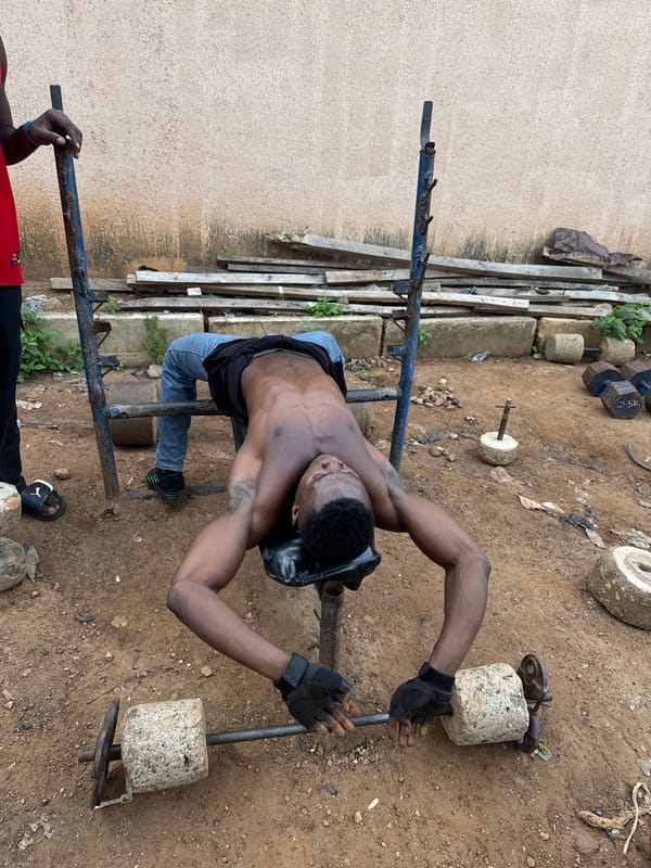 Outdoor strength training at a makeshift gym in Akwanga