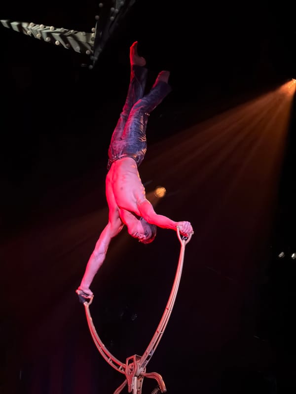Late-night circus performances and typical Strip activity in Las Vegas