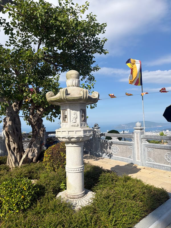 Visitor documents Long Son Pagoda temple complex in Vietnam