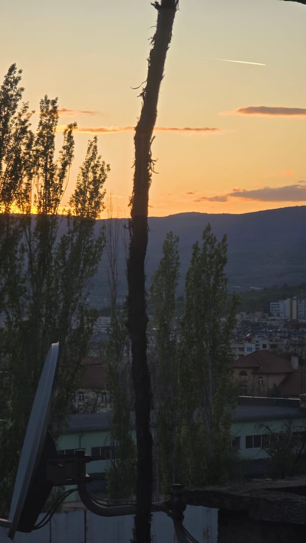 Evening sunset and domestic moments documented in Blagoevgrad, Bulgaria