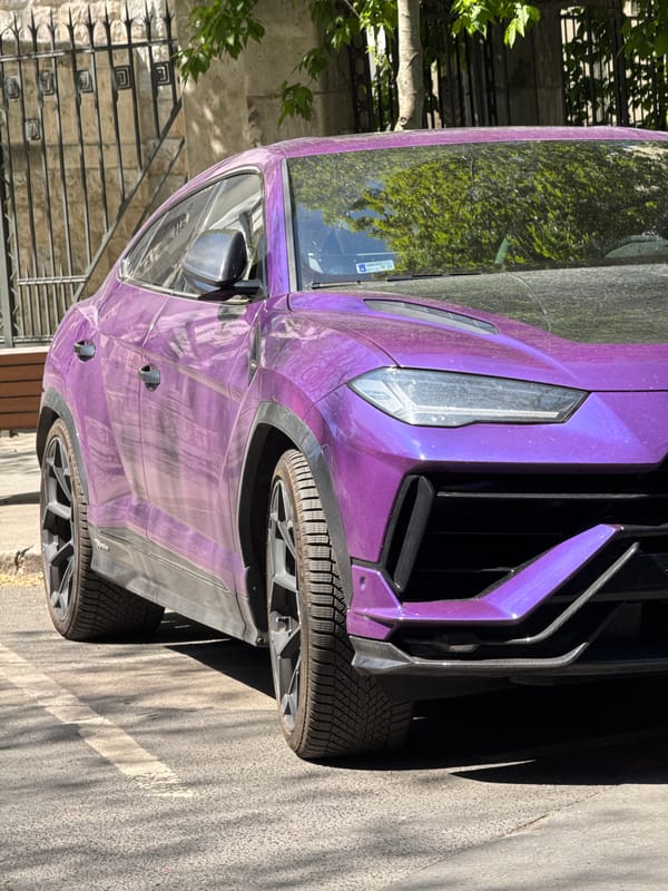 Purple Lamborghini Urus spotted parked in Budapest