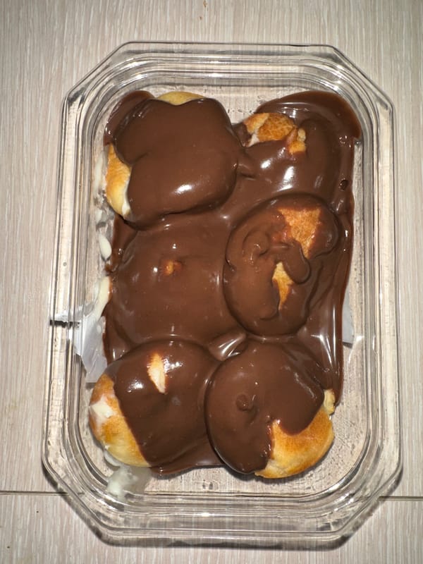 Chocolate-covered cream puffs observed in container in Khimki