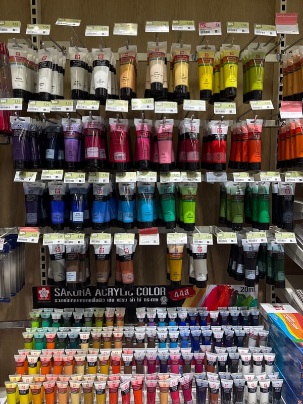 Art supply shopping and meal preparation in Choeng Thale