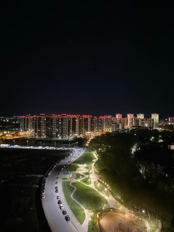 Drone captures nighttime aerial view of Saint Petersburg district