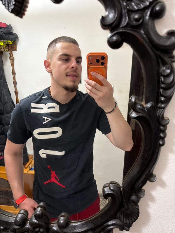 Person takes mirror selfies in ornate frame, Peshtera Bulgaria