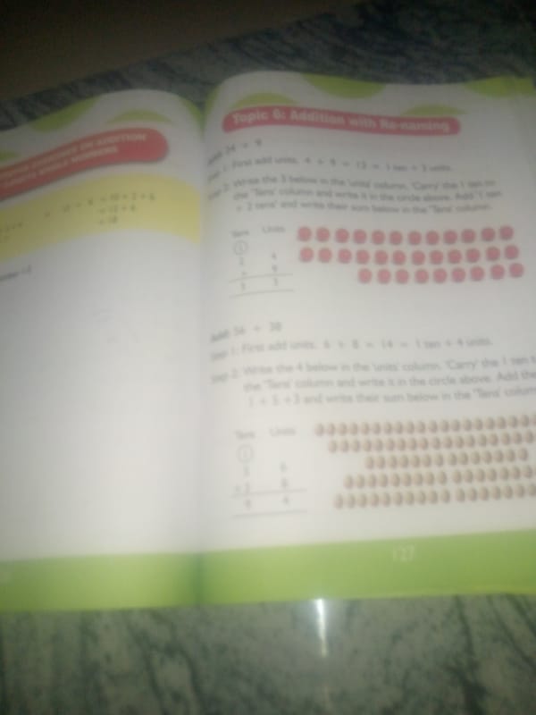 Primary school math workbooks photographed across one sitting