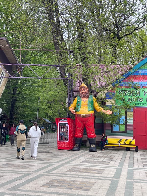 Spring afternoon stroll captures whimsical sculptures and carousel in Stavropol