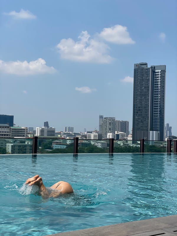 Bangkok rooftop pool morning routine documented in seven memories