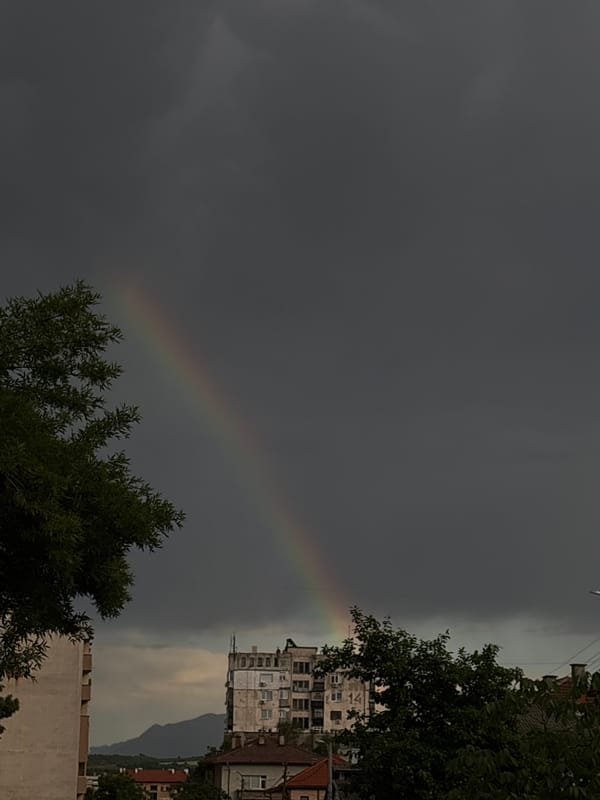 Rainbow appears over Montana, Bulgaria amid overcast skies