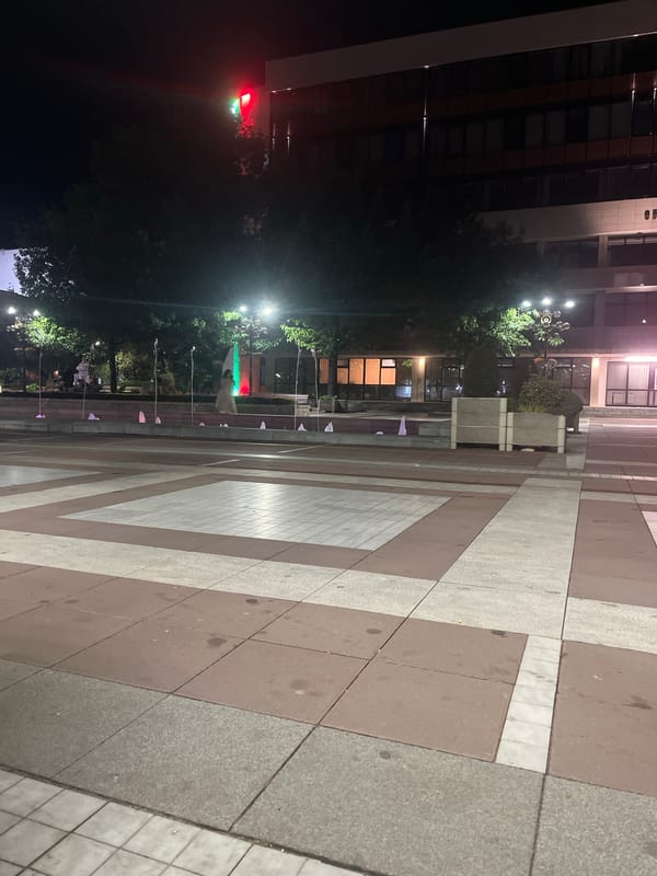 Evening stroll documented through downtown Blagoevgrad, Bulgaria