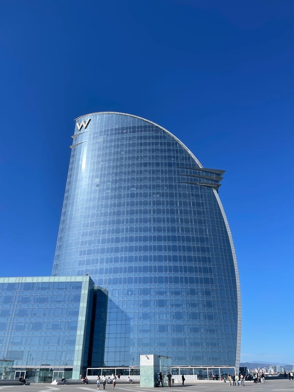 W Barcelona hotel photographed against clear skies Friday afternoon