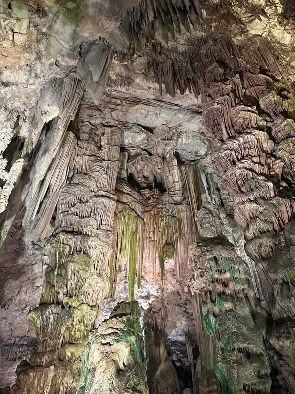 Tourist captures colorful lighting display at Gibraltar's St. Michael's Cave