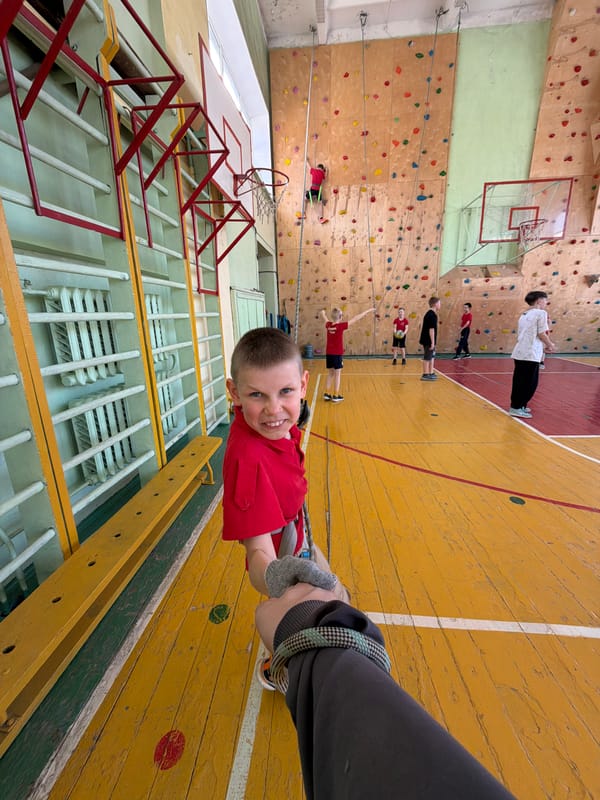 Children enjoy indoor rock climbing session in Izhevsk gymnasium
