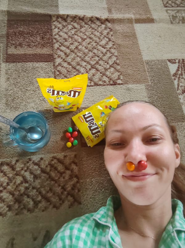 Woman documents morning candy session in rural Russian village