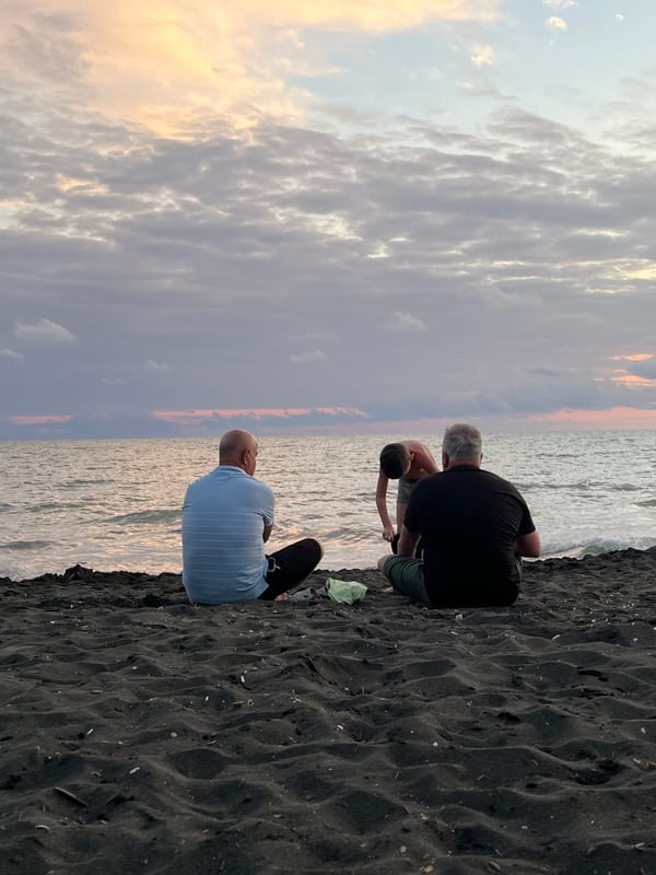 Sunset on Ureki's black sand beach, Black Sea coast