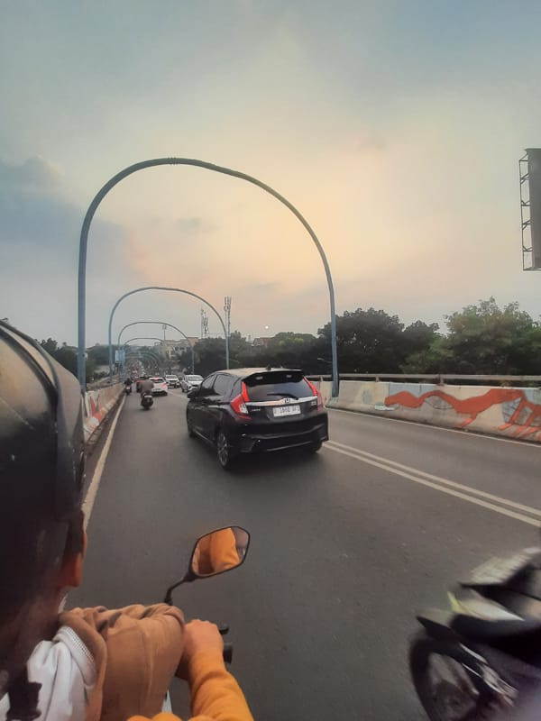 Dusk traffic jam on a Bandung highway overpass