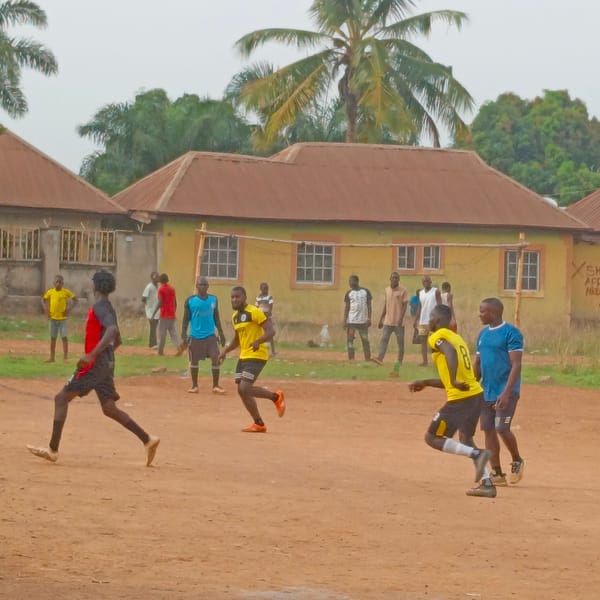 Young men play informal soccer in Akwanga, Nigeria