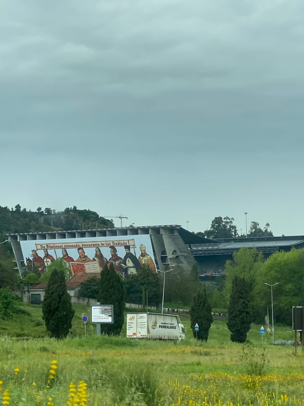 Medieval mural featuring historical figures documented in Braga, Portugal