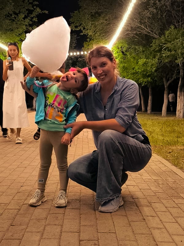 Evening out at a colorful public park in Qarağandı