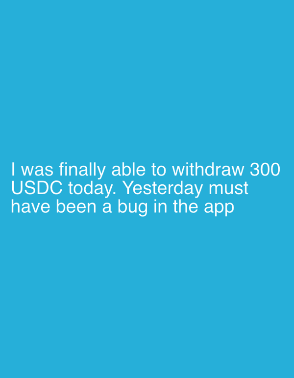 Buenos Aires user completes USDC withdrawal after app bug