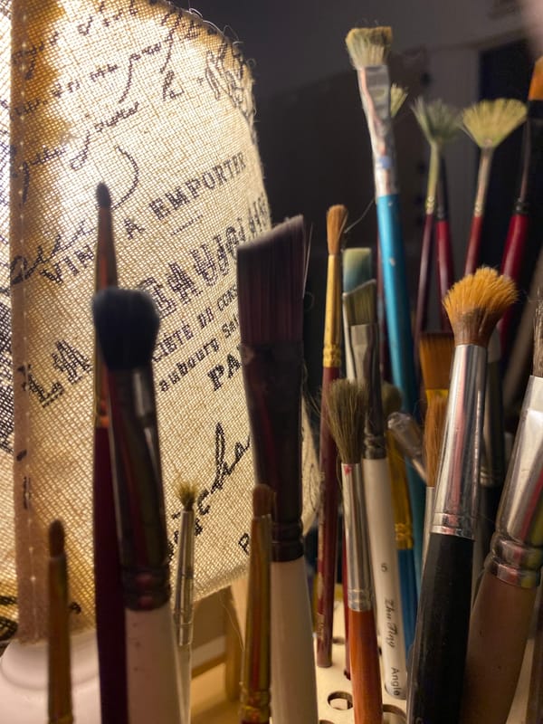 Art studio workspace documented in Bílina, Czechia