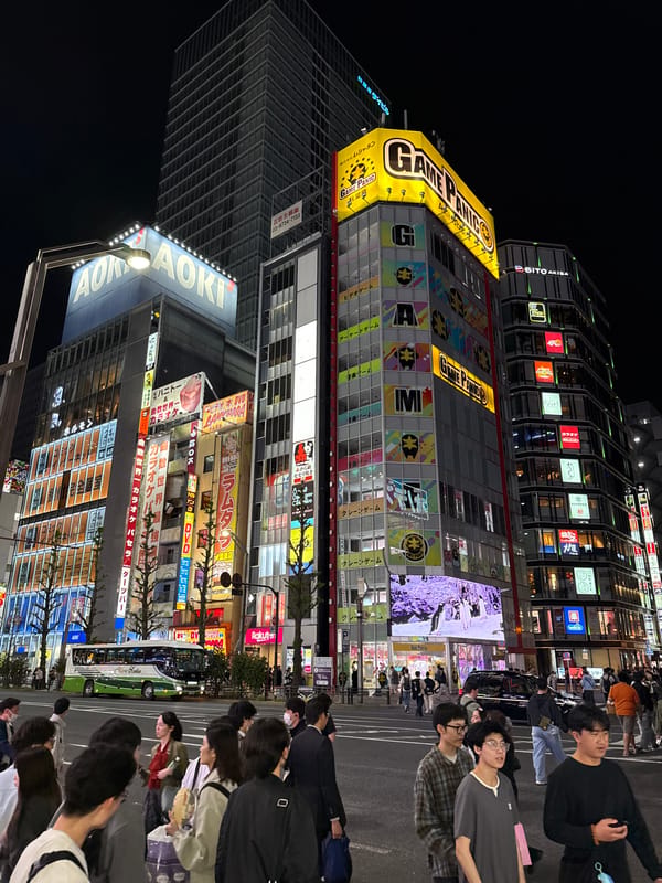 Nighttime street activity documented in Akihabara electronics district
