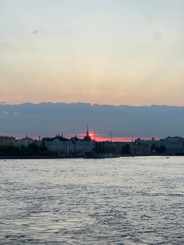 Sunset observed over Neva River in Saint Petersburg