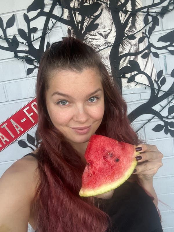 Woman eating watermelon in Vladimir shows mixed reactions