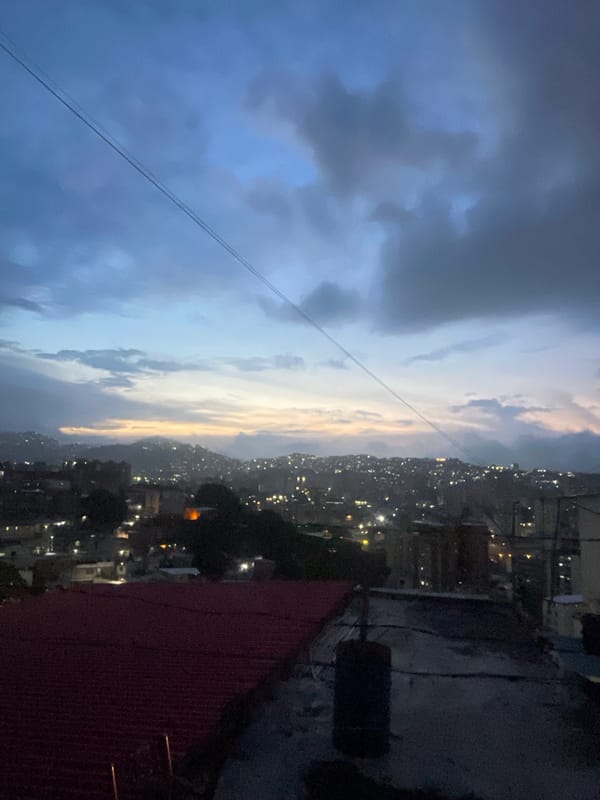 Caracas skyline observed during evening twilight from elevated position