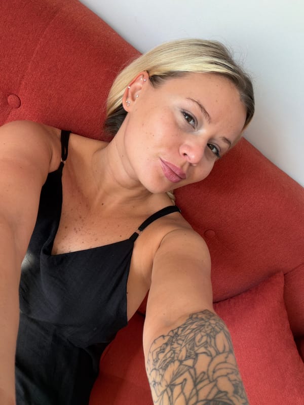 Selfie series on a red couch in Sarapul, Russia