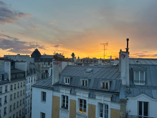 European cityscape photographed at sunset from elevated position