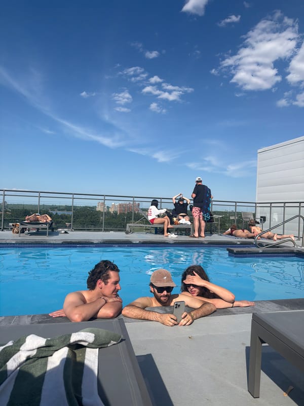 Rooftop pool hang in Laval on a sunny summer day