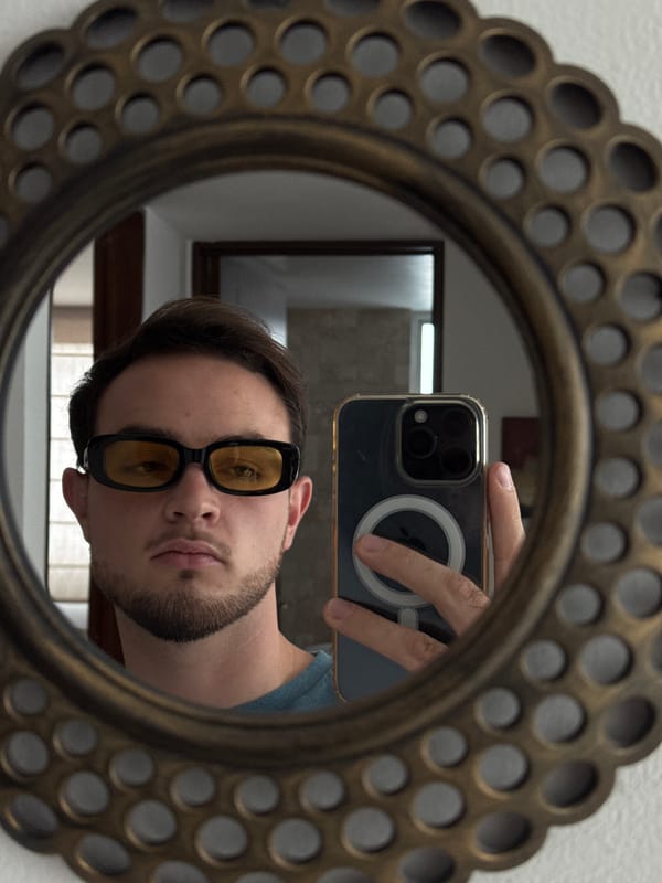 Man takes bathroom selfies in ornate mirror, Mexico