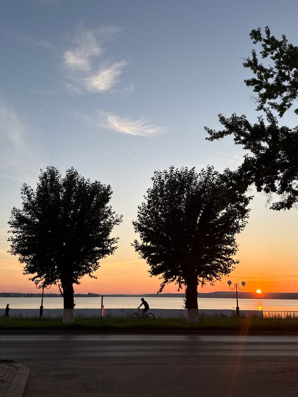 Sunset along the Votkinsk Reservoir promenade, July 2026
