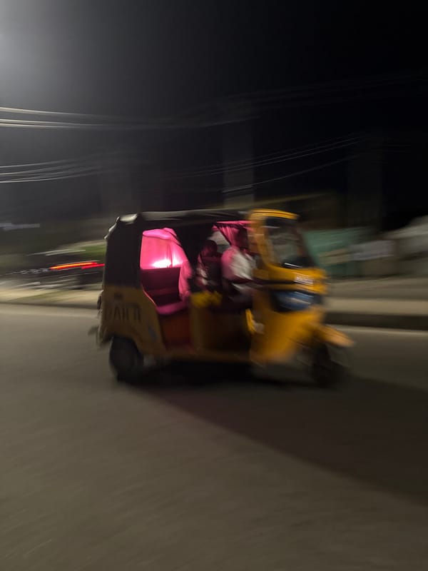 Night scenes from Ado: rickshaws, streets, and home life