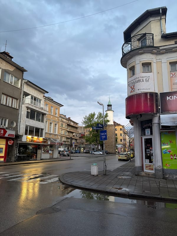 Wet streets captured in Gabrovo Bulgaria after evening rainfall