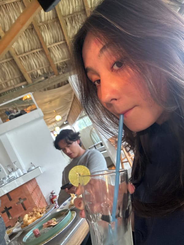 Two people share meal in Mexican town