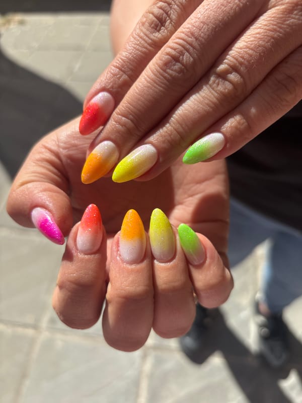 Glittery gradient manicure spotted in Sofia, Bulgaria